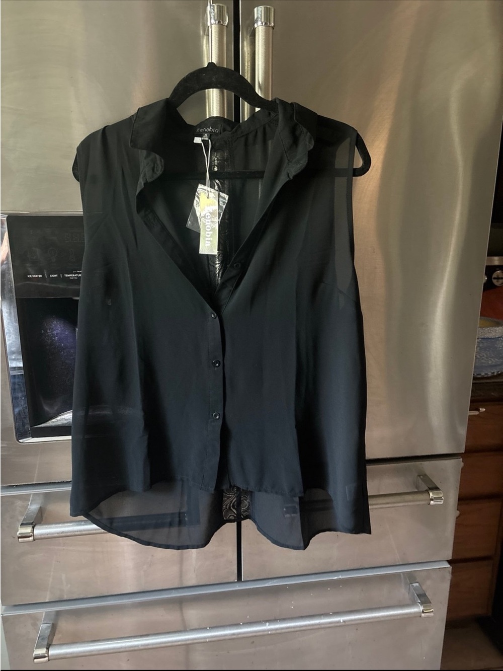 Zenobia Black Sheer Sleeveless Button-Front Blouse